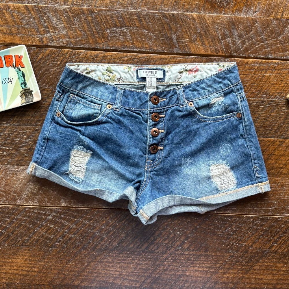 Forever 21 Blue Distressed Jean Shorts